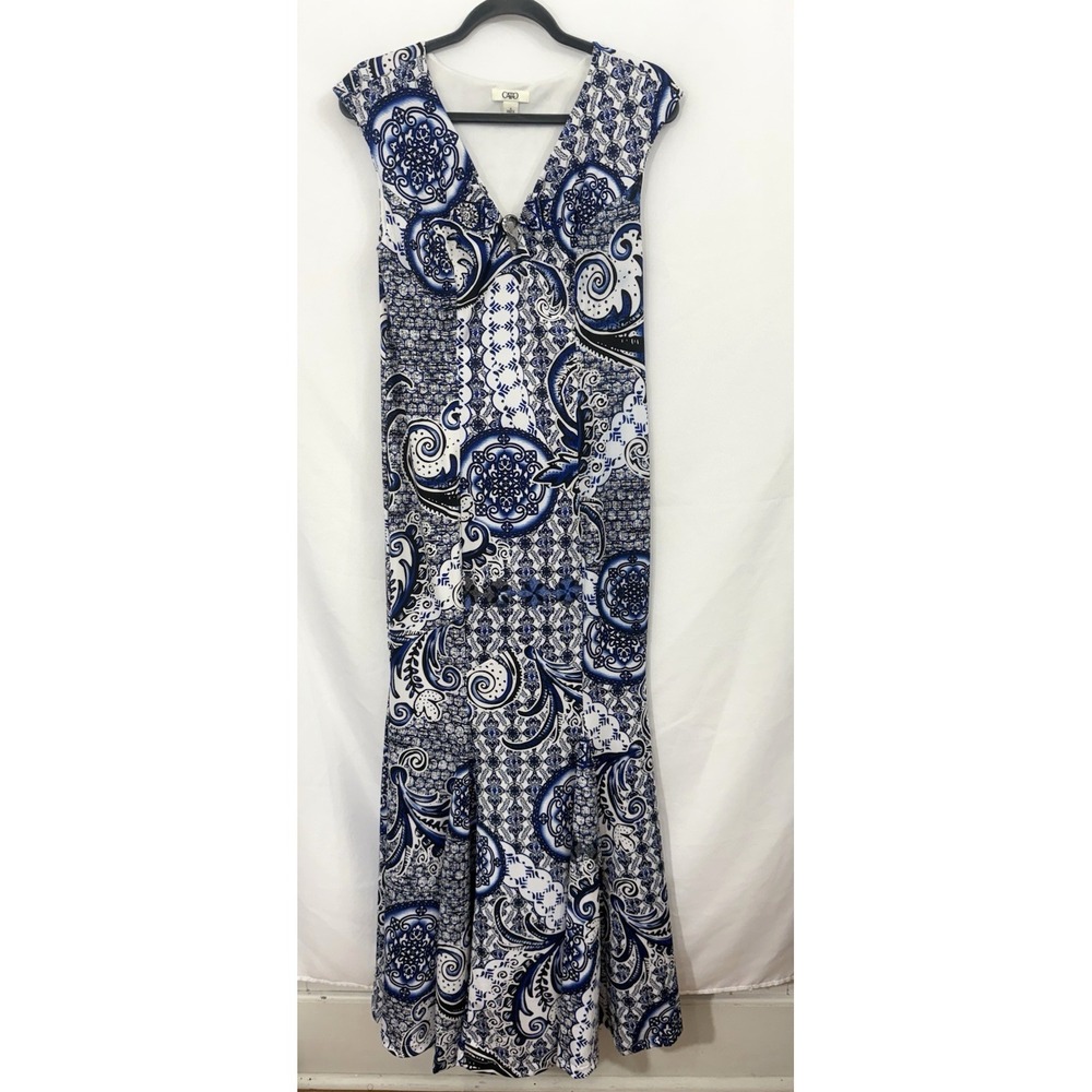 CATO Blue Black White V-Neck Sleeveless Maxi Dress Womens‎ Size S